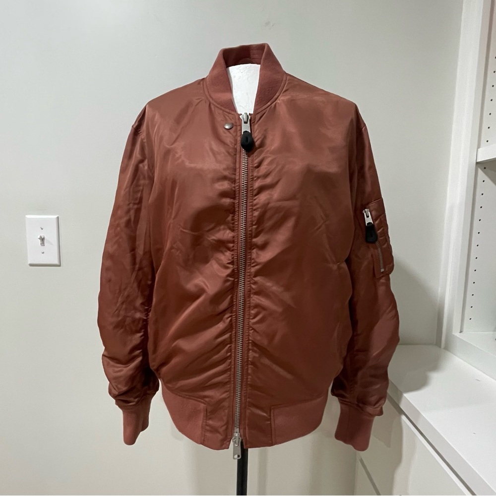 Allsaints Myra Bomber Jacket Ruched Mauve Rust Brown Urban Casual School - Picture 3 of 10